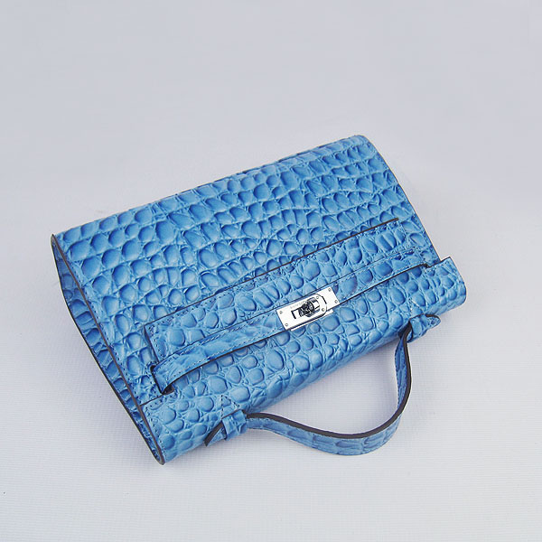 AAA Hermes Kelly 22 CM Stone Veins Leather Handbag Blue H008 On Sale